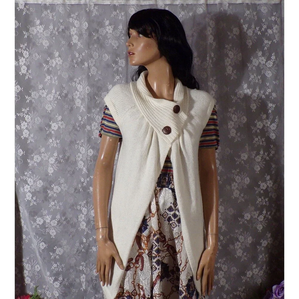 Vintage Y2K Sweater Tunic 2000s Roxy Knit Long Sleeveless Cardigan Size Small